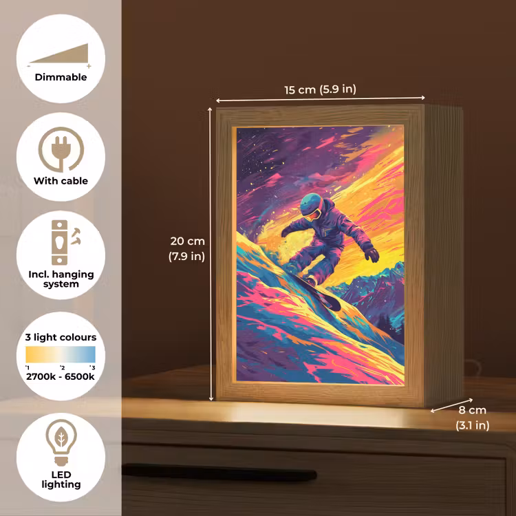 Snowboarden - Sneeuw - Kleurrijk Light Box met kabel (Kinderlampje) klein -USP_EN