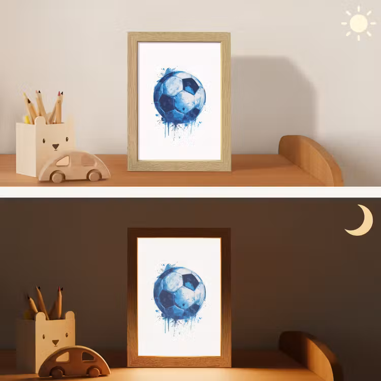 Voetbal - Blauw - Inkt - Spatten Light Box met kabel klein -sfeer3_kind