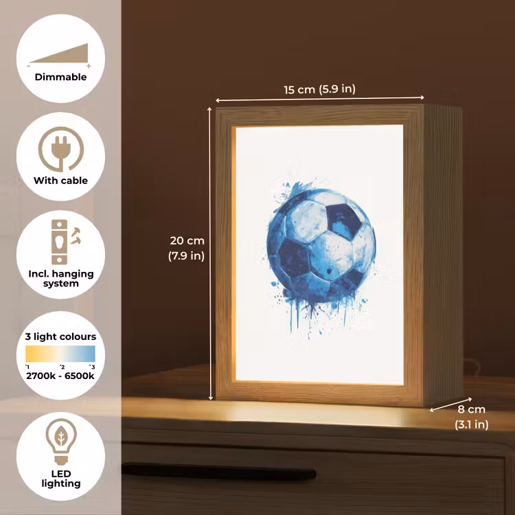 Voetbal - Blauw - Inkt - Spatten Light Box met kabel (Kinderlampje) klein -USP_EN