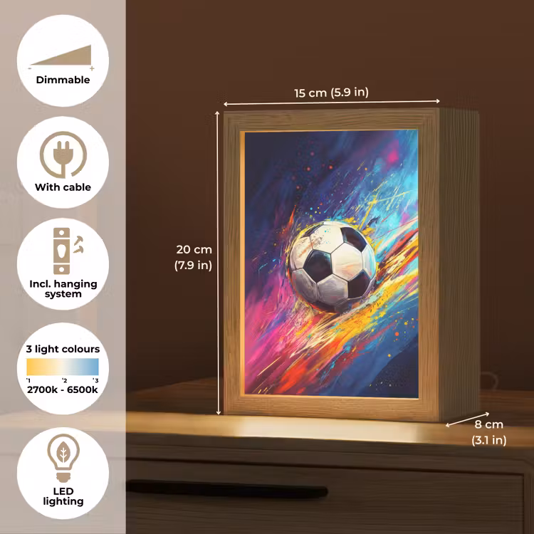 Voetbal - Kleurrijk - Abstract - Penseelstreken Light Box met kabel (Kinderlampje) klein -USP_EN