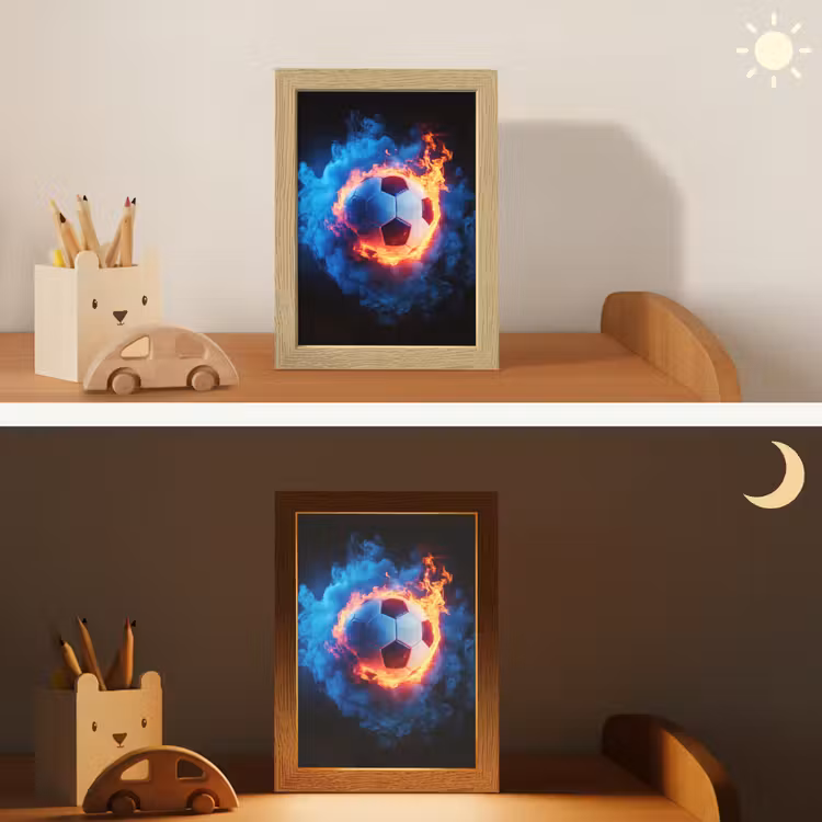 Voetbal - Vuur - IJs - Blauw Light Box met kabel klein -sfeer3_kind