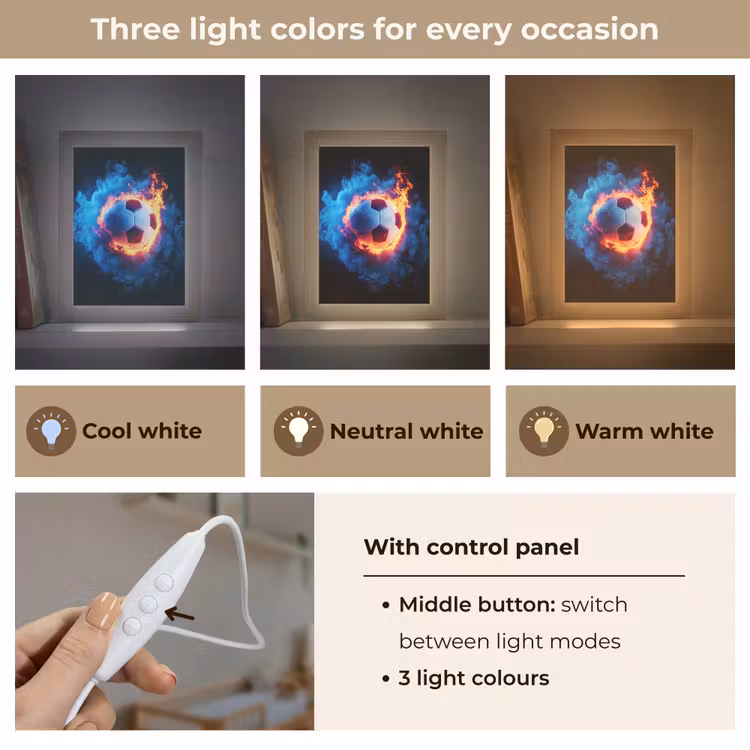 Voetbal - Vuur - IJs - Blauw Light Box met kabel (Kinderlampje) klein -USP_lichtkleurEN