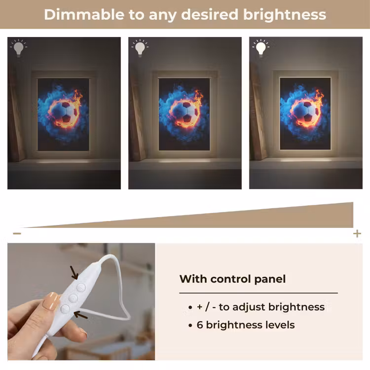 Voetbal - Vuur - IJs - Blauw Light Box met kabel (Kinderlampje) klein -USP_dimbaarEN