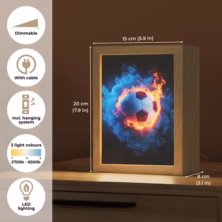 Voetbal - Vuur - IJs - Blauw Light Box met kabel (Kinderlampje) klein -USP_EN