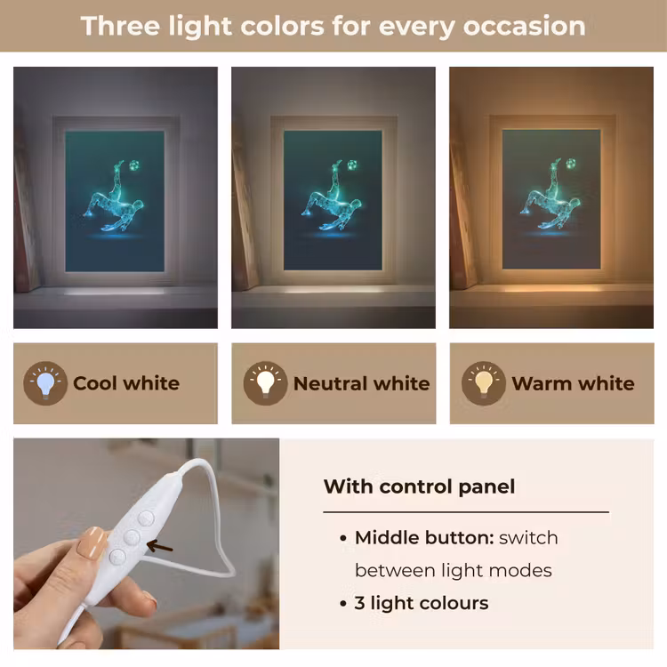 Voetbal - Voetballer - Jongen - Zwart Light Box met kabel (Kinderlampje) klein -USP_lichtkleurEN