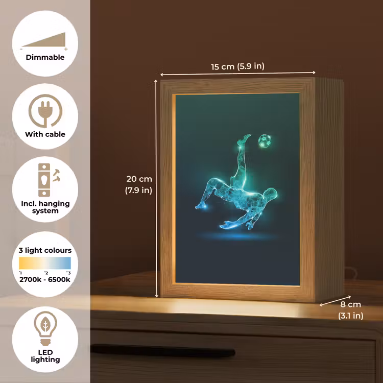 Voetbal - Voetballer - Jongen - Zwart Light Box met kabel (Kinderlampje) klein -USP_EN