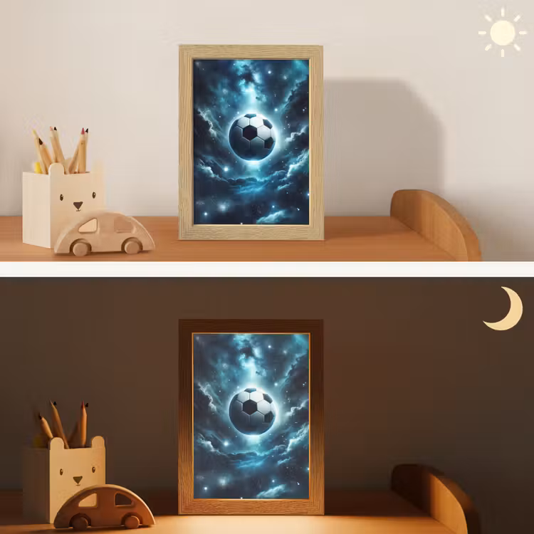 Voetbal - Galaxy - Ruimte - Sport - Blauw Light Box met kabel klein -sfeer3_kind