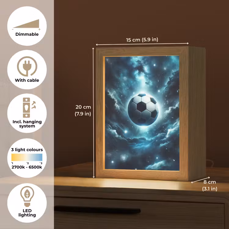 Voetbal - Galaxy - Ruimte - Sport - Blauw Light Box met kabel (Kinderlampje) klein -USP_EN