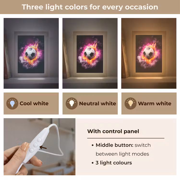 Voetbal - Roze - Vuur Light Box met kabel (Kinderlampje) klein -USP_lichtkleurEN