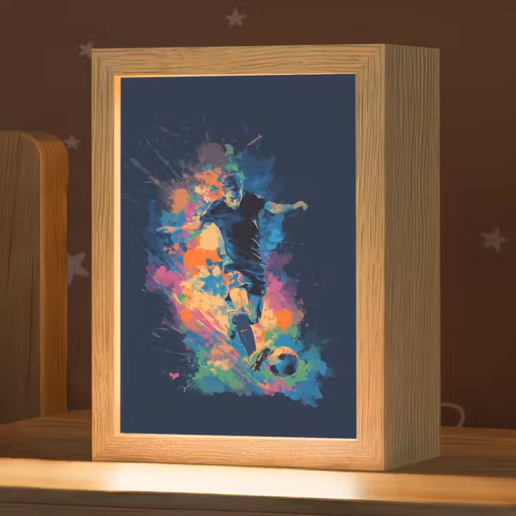 Voetballer - Bal - Kleurexplosie - Abstract Light Box met kabel klein -zzz_3d_website