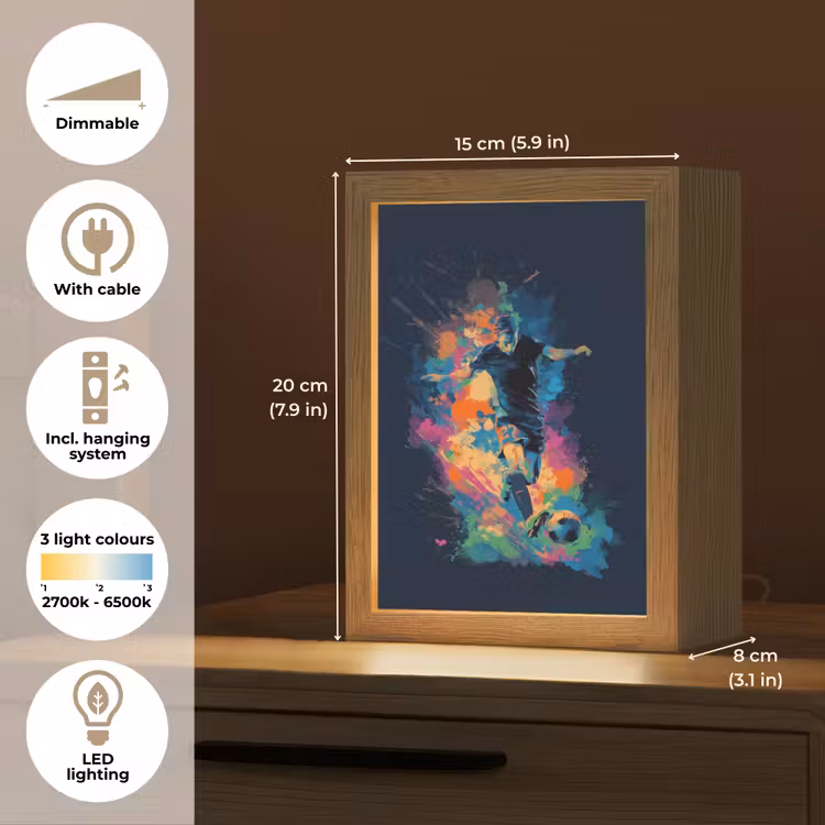 Voetballer - Bal - Kleurexplosie - Abstract Light Box met kabel (Kinderlampje) klein -USP_EN