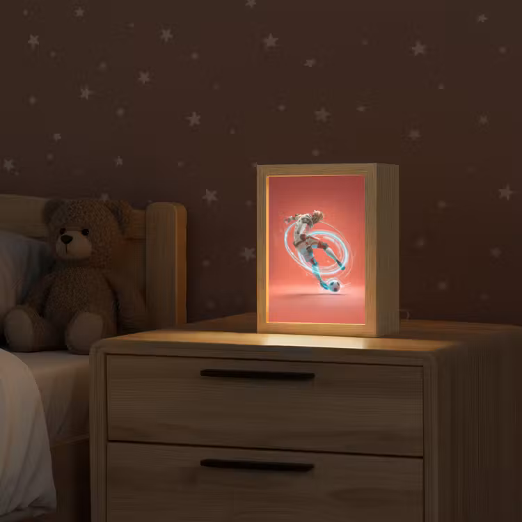 Voetballer - Bal - Lichtcirkel - Rood Light Box met kabel klein -sfeer1_kind