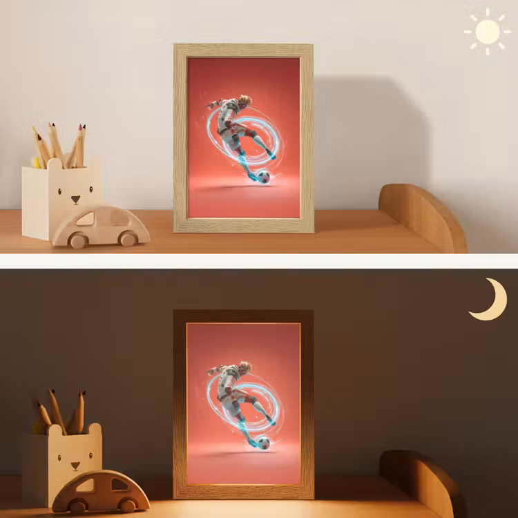 Voetballer - Bal - Lichtcirkel - Rood Light Box met kabel klein -sfeer3_kind