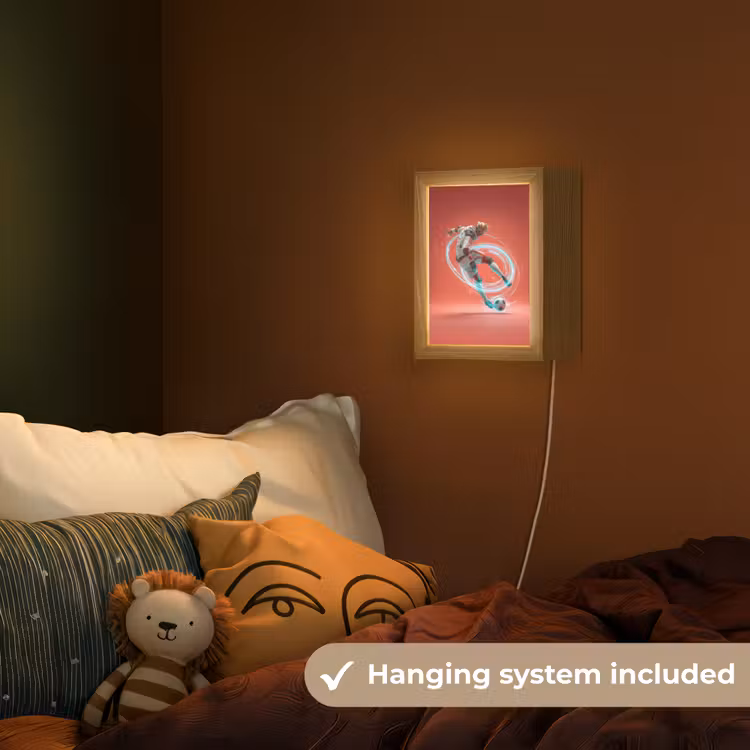 Voetballer - Bal - Lichtcirkel - Rood Light Box met kabel (Kinderlampje) klein -sfeer5_kind_EN