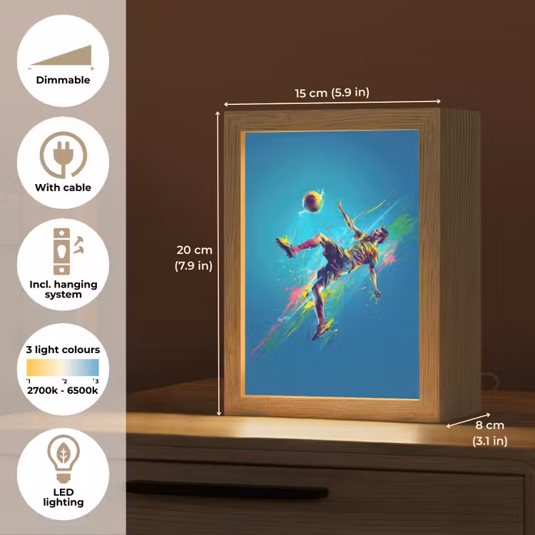 Voetballer - Verfspatten - Kleurrijk - Bal Light Box met kabel (Kinderlampje) klein -USP_EN