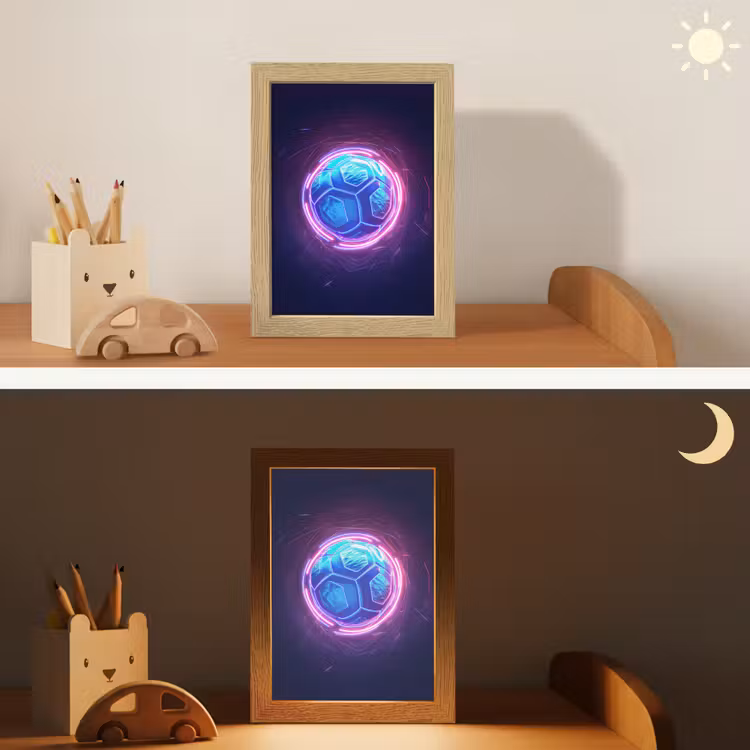Voetbal - Sport - Blauw - Paars Light Box met kabel klein -sfeer3_kind