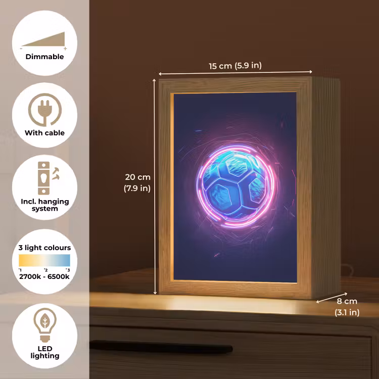 Voetbal - Sport - Blauw - Paars Light Box met kabel (Kinderlampje) klein -USP_EN