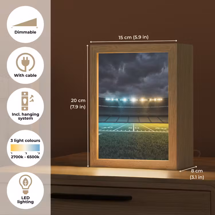 Voetbal - Stadion - Nacht - Modern Light Box met kabel (Kinderlampje) klein -USP_EN