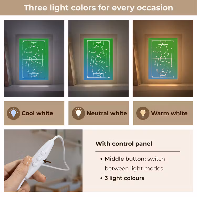 Voetbal - Tactiek - Spel - Groen - Blauw Light Box met kabel (Kinderlampje) klein -USP_lichtkleurEN