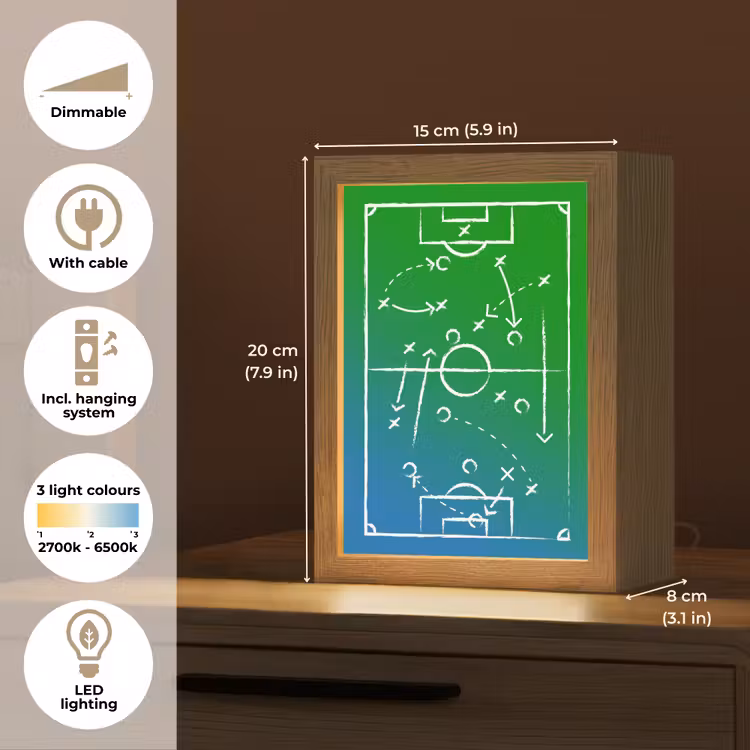 Voetbal - Tactiek - Spel - Groen - Blauw Light Box met kabel (Kinderlampje) klein -USP_EN