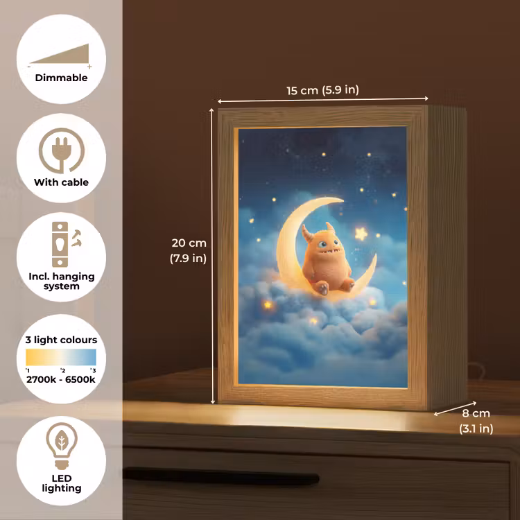 Knuffel - Monster - Maan - Wolken Light Box met kabel (Kinderlampje) klein -USP_EN
