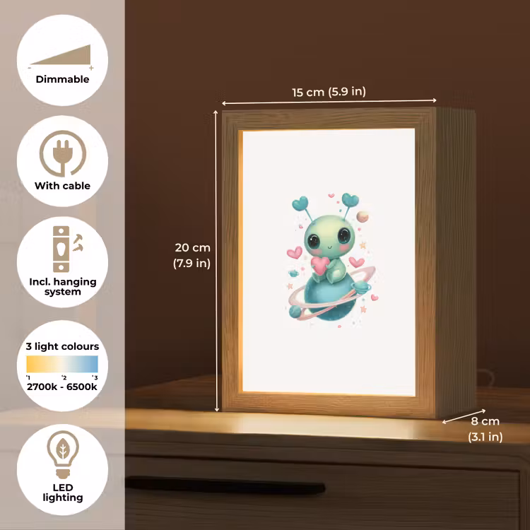 Ruimte - Wezen - Hartjes - Planeet Light Box met kabel (Kinderlampje) klein -USP_EN