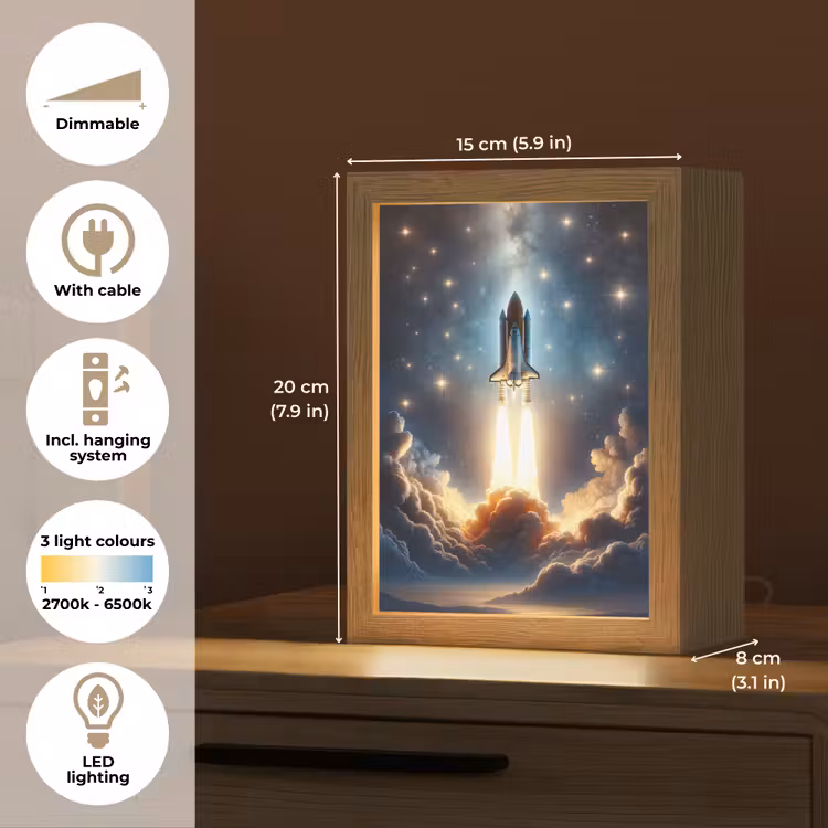 Ruimtevaart - Raket - Space - Sterren Light Box met kabel (Kinderlampje) klein -USP_EN
