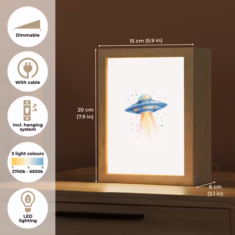 Ruimte - Ufo - Sterren Light Box met kabel (Kinderlampje) klein -USP_EN