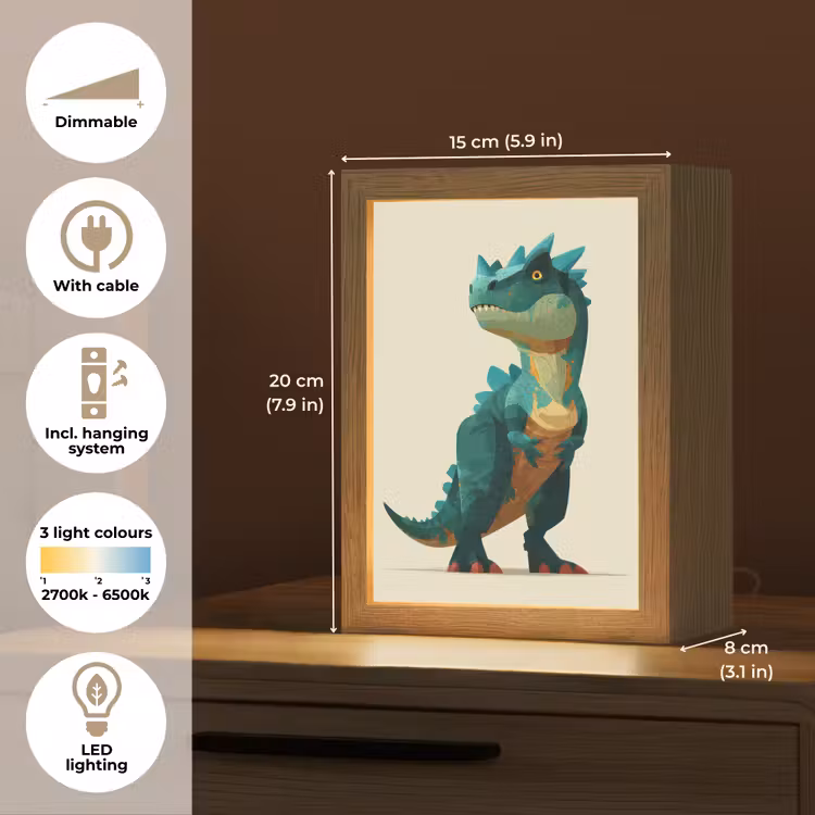 Stekels - Dino - Blauw - Gespierd Light Box met kabel (Kinderlampje) klein -USP_EN