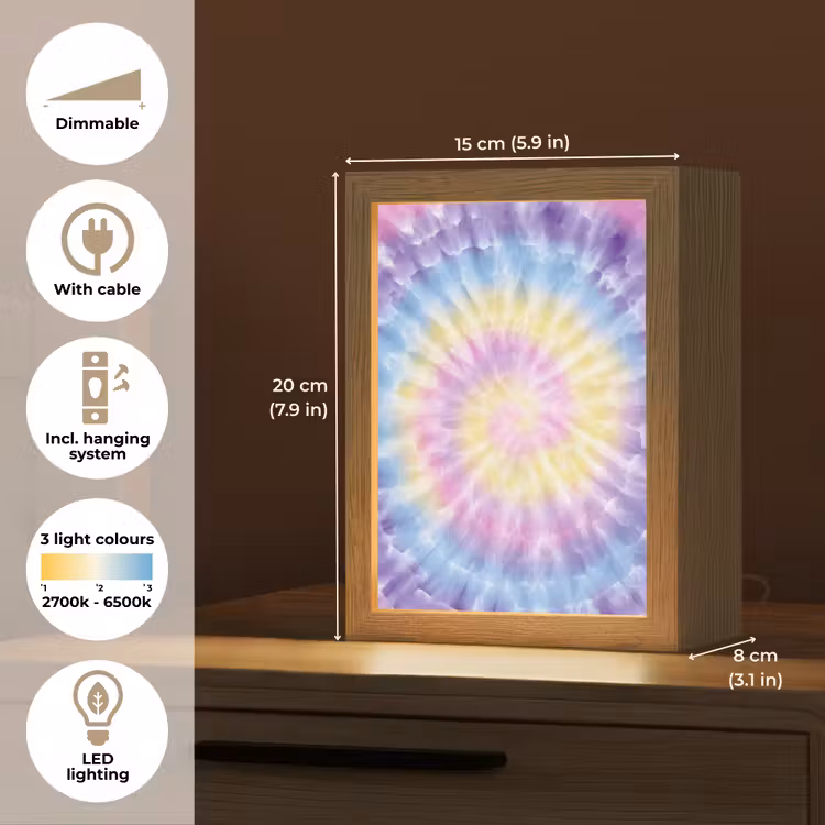 Spiraal - Tie dye - Pasteltinten Light Box met kabel (Kinderlampje) klein -USP_EN
