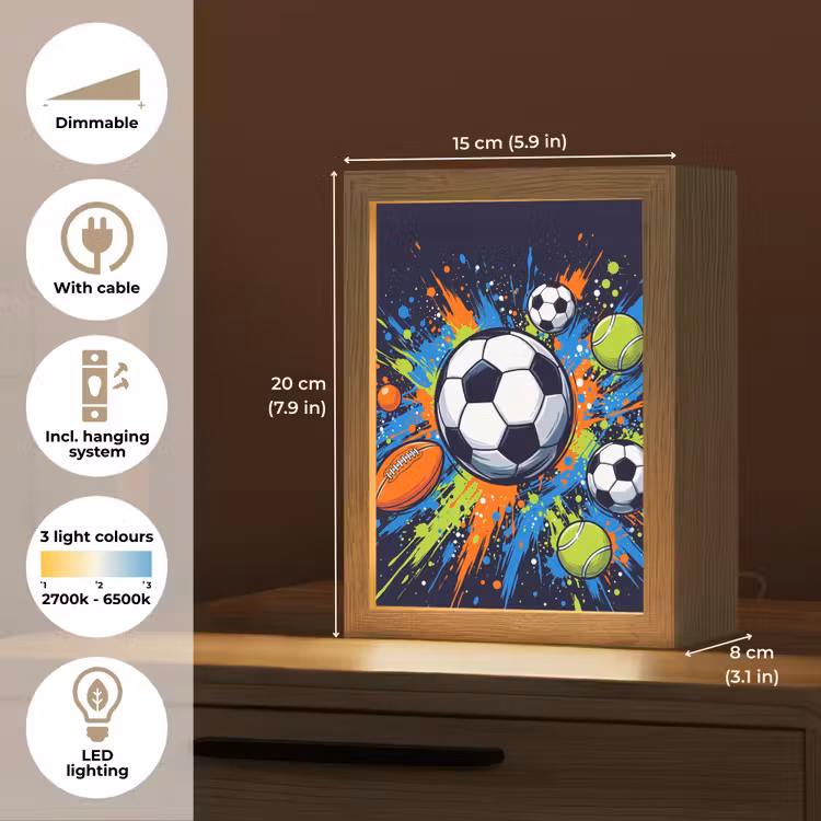 Sport - Ballen - Kleurrijk Light Box met kabel (Kinderlampje) klein -USP_EN
