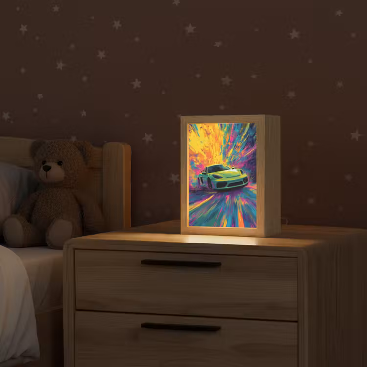 Sportauto - Groen - Verfstrepen - Kleuren Light Box met kabel klein -sfeer1_kind