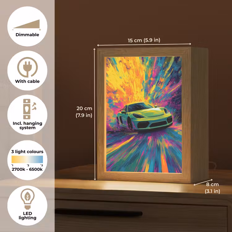Sportauto - Groen - Verfstrepen - Kleuren Light Box met kabel (Kinderlampje) klein -USP_EN
