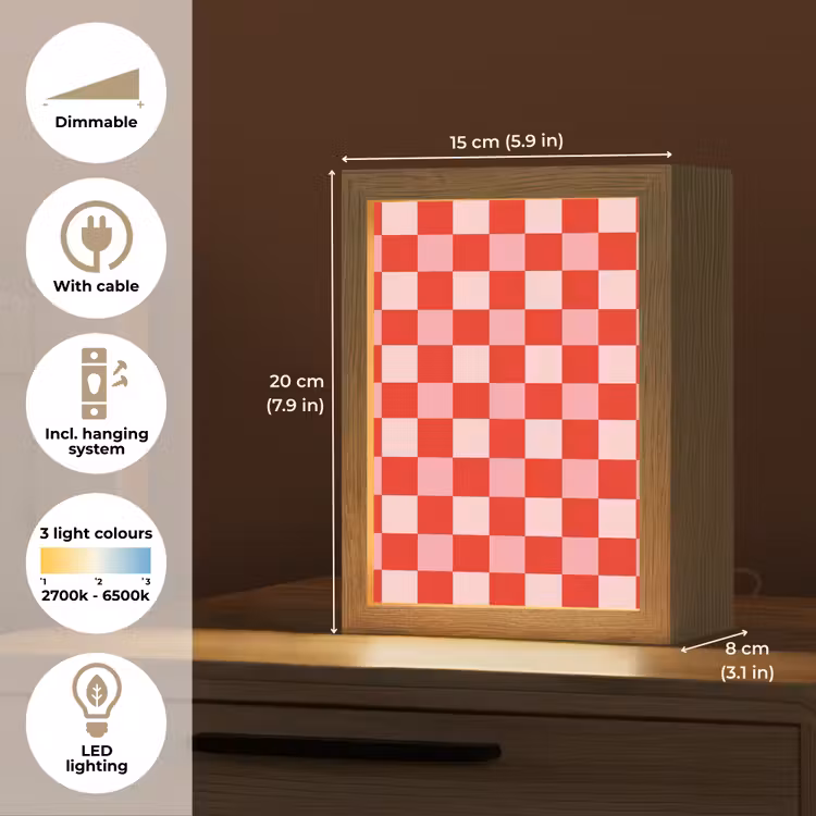 Vierkant - Klassiek - Rood Light Box met kabel (Kinderlampje) klein 904 -USP_EN