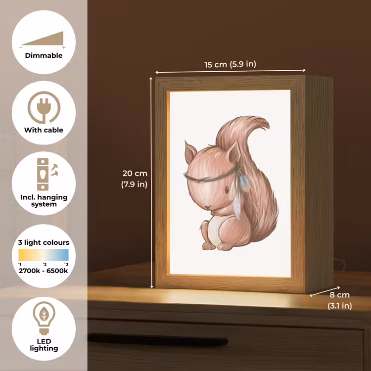 Eekhoorn - Dier - Bosdieren - Bruin Light Box met kabel (Kinderlampje) klein -USP_EN
