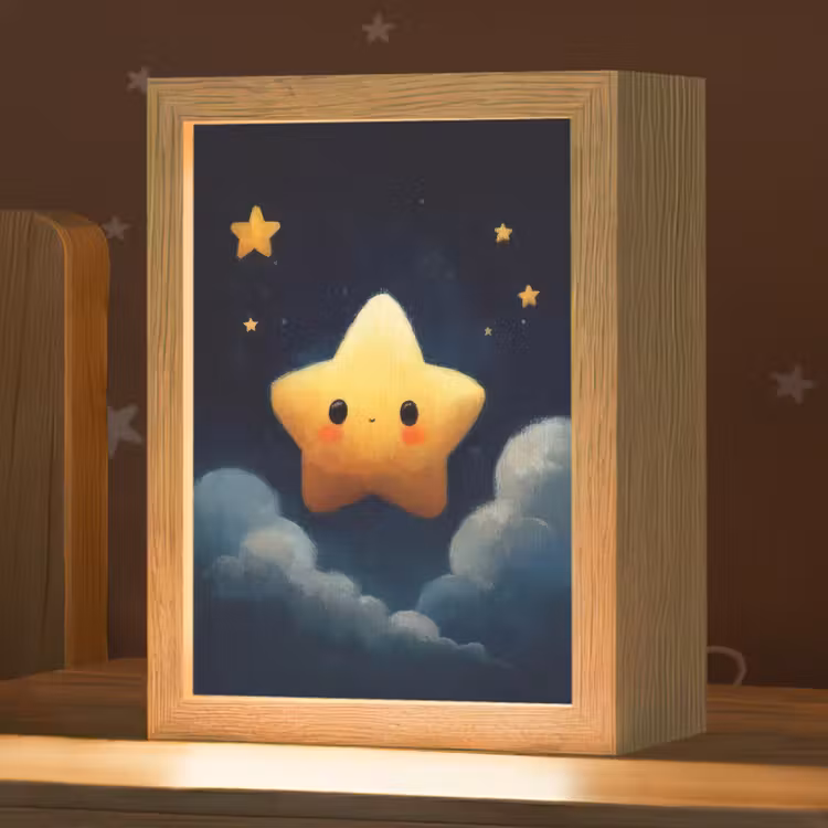 Ster - Gezichtje - Nacht - Wolken Light Box met kabel klein -zzz_3d_website