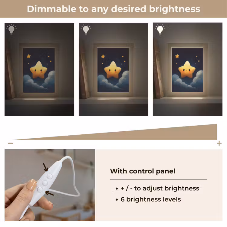 Ster - Gezichtje - Nacht - Wolken Light Box met kabel (Kinderlampje) klein -USP_dimbaarEN