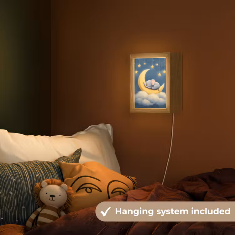 Sterren - Olifant - Maan - Wolken Light Box met kabel (Kinderlampje) klein -sfeer5_kind_EN