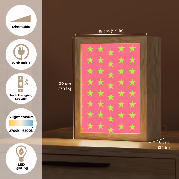 Sterren - Patroon - Roze Light Box met kabel (Kinderlampje) klein 904 -USP_EN