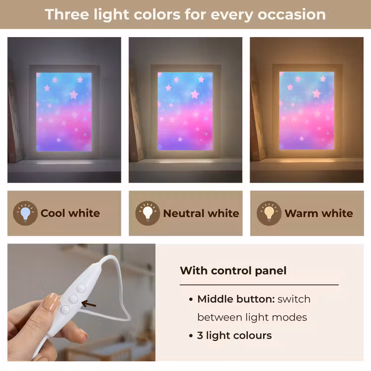 Sterren - Roze - Blauw Light Box met kabel (Kinderlampje) klein -USP_lichtkleurEN