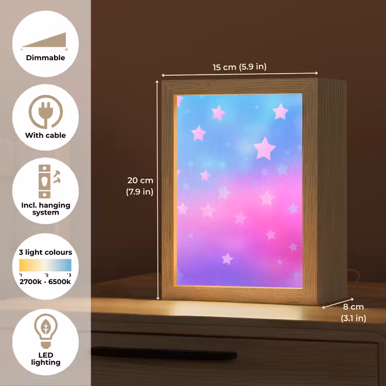 Sterren - Roze - Blauw Light Box met kabel (Kinderlampje) klein -USP_EN