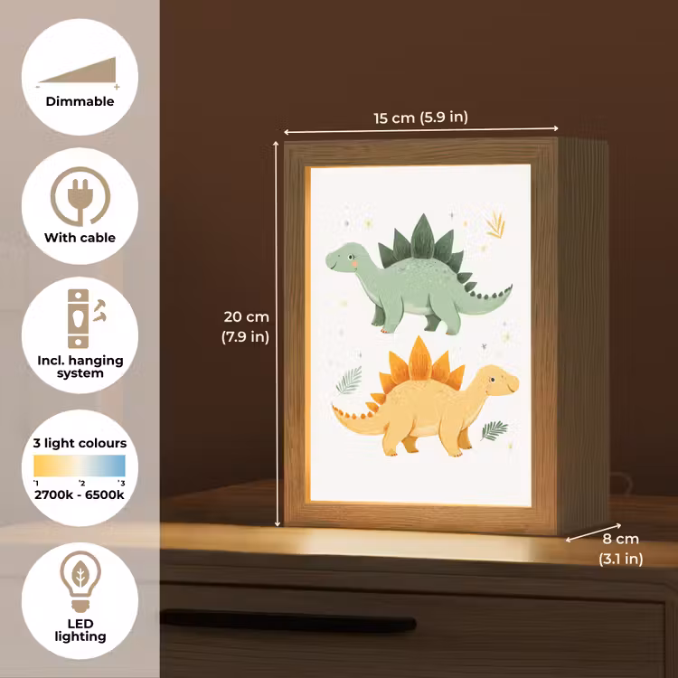 Sterren - Stegosaurussen - Blaadjes - Groen Light Box met kabel (Kinderlampje) klein -USP_EN