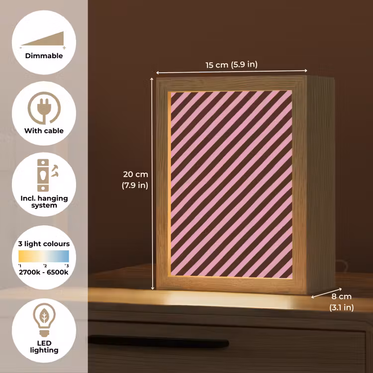 Strepen - Roze - Bruin Light Box met kabel (Kinderlampje) klein 904 -USP_EN