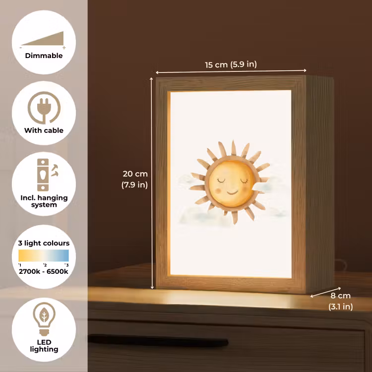 Zon - Wolken - Pastel kleuren Light Box met kabel (Kinderlampje) klein -USP_EN