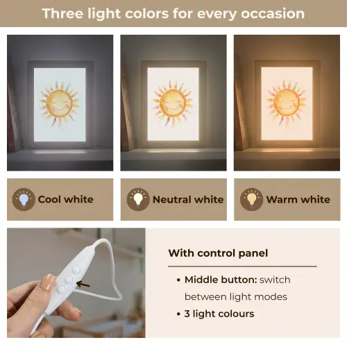 Zon - Watercolor - Geel Light Box met kabel (Kinderlampje) klein -USP_lichtkleurEN