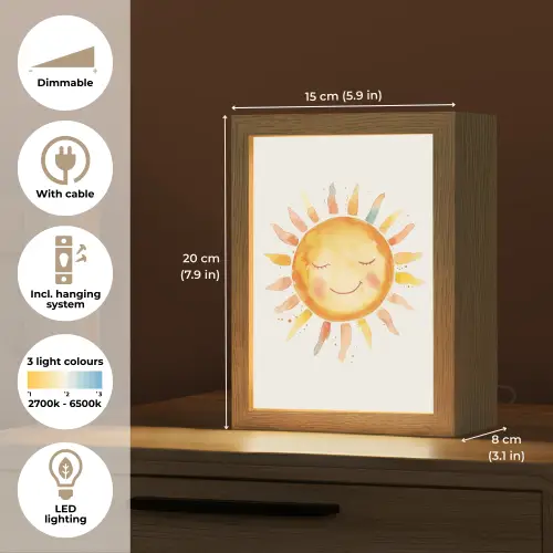 Zon - Watercolor - Geel Light Box met kabel (Kinderlampje) klein -USP_EN