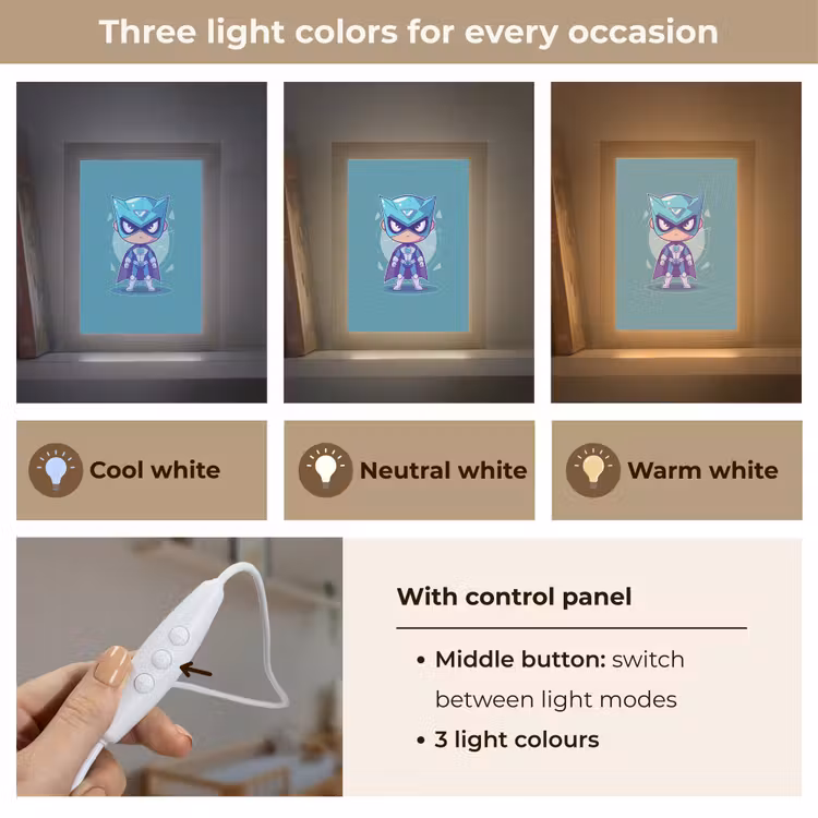 Superheld - Blauw - Jongens Light Box met kabel (Kinderlampje) klein -USP_lichtkleurEN
