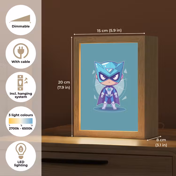 Superheld - Blauw - Jongens Light Box met kabel (Kinderlampje) klein -USP_EN