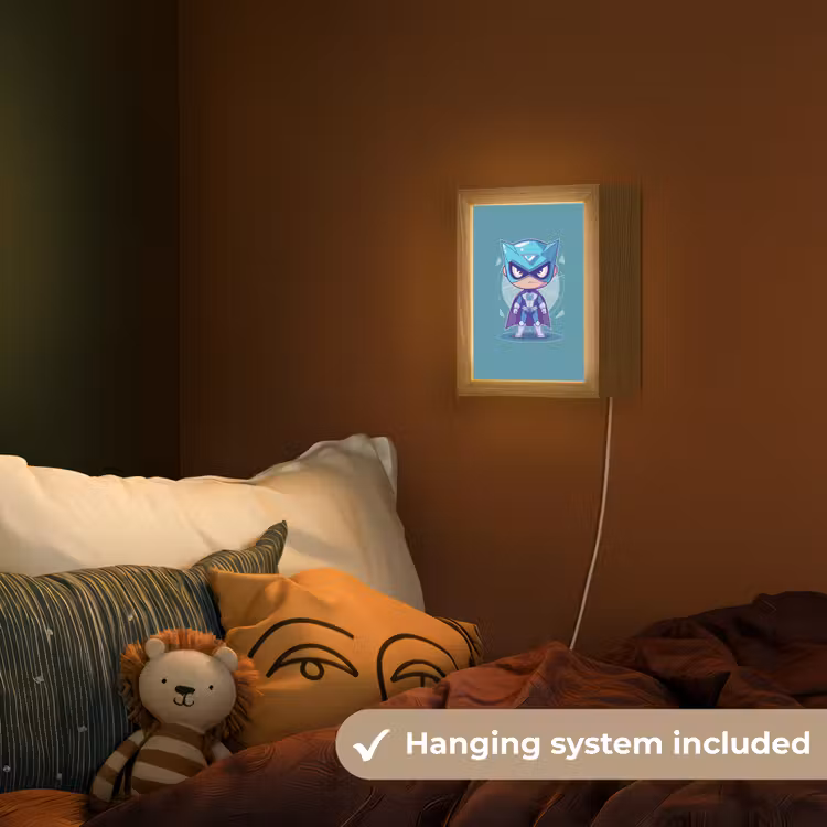 Superheld - Blauw - Jongens Light Box met kabel (Kinderlampje) klein -sfeer5_kind_EN