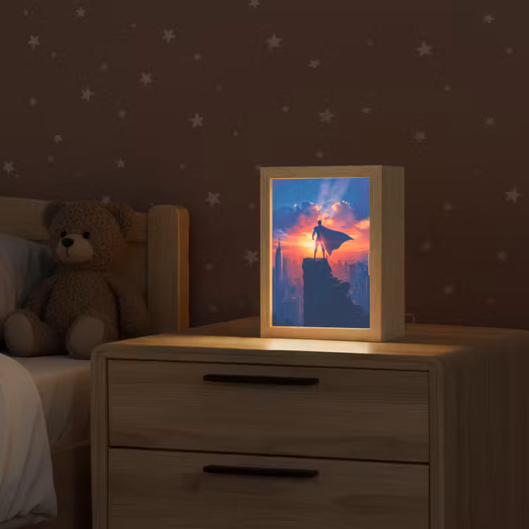 Superheld - Stad - Jongens - Kleurrijk - Zon Light Box met kabel klein -sfeer1_kind